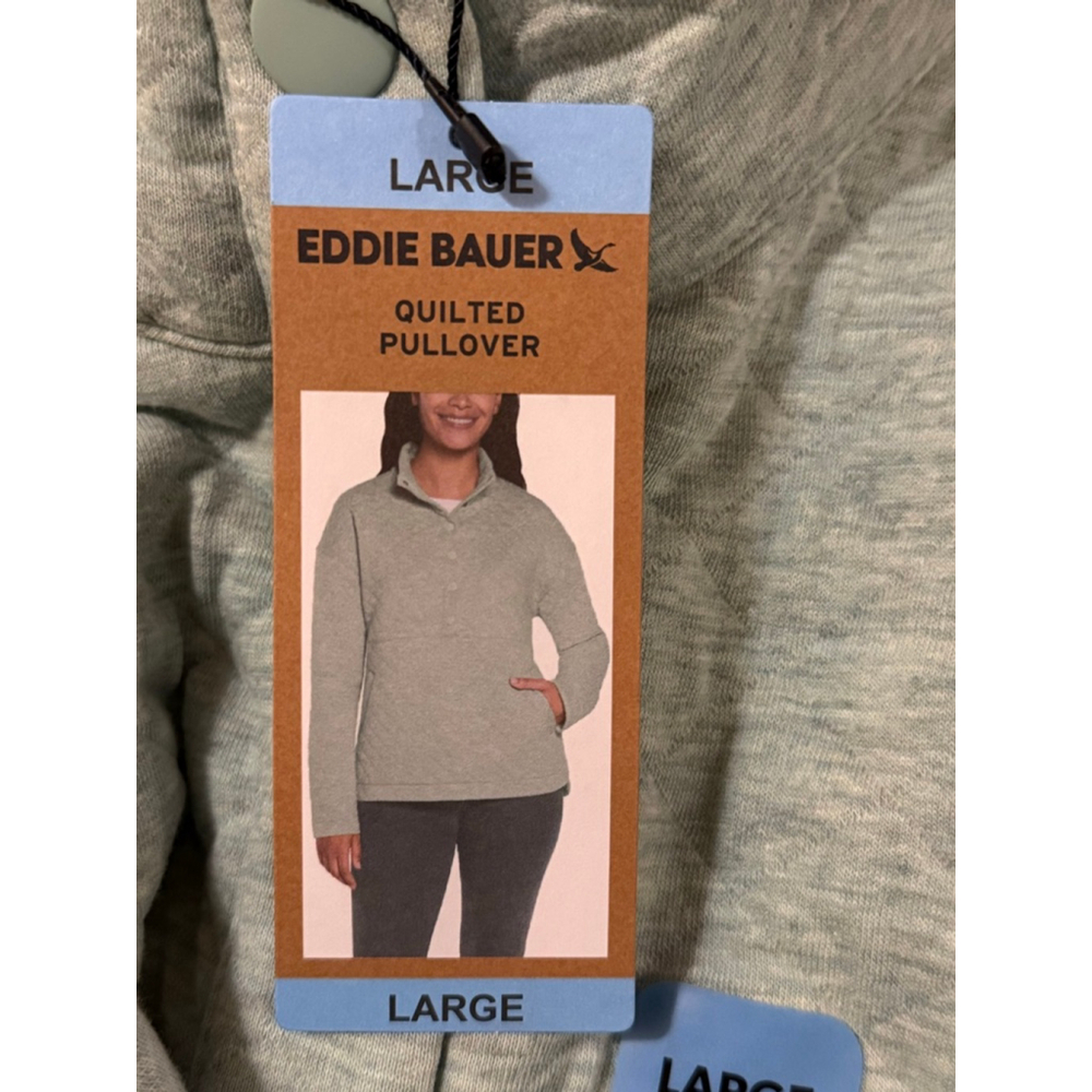 NWT Eddie Bauer Women’s Quilted Snap Pullover Sweatshirt Light Blue/Green Sz L - Picture 6 of 9